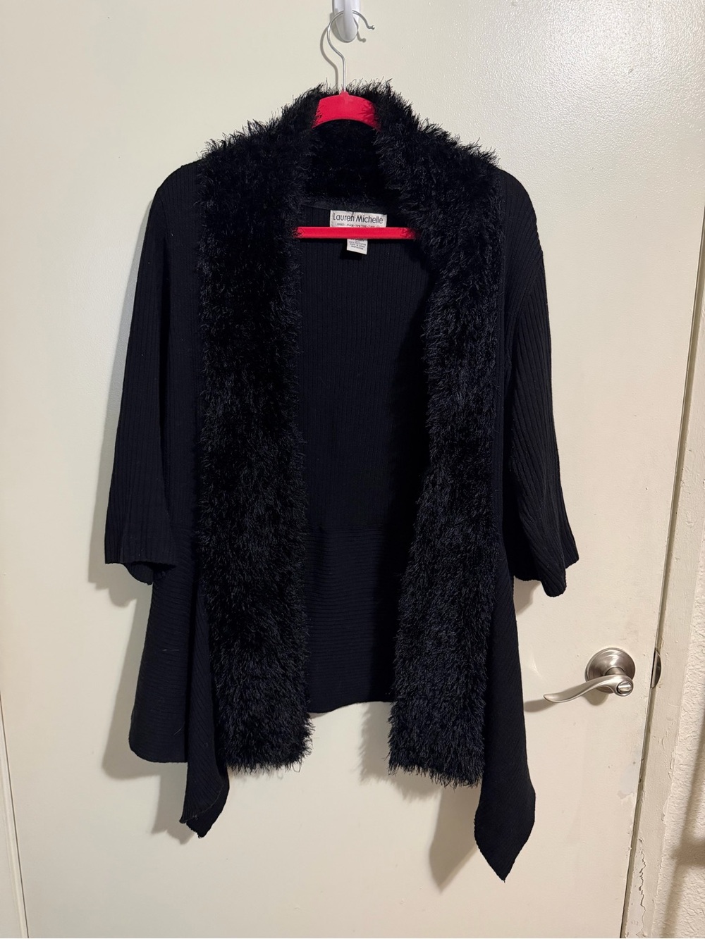 Lauren Michelle Black Open-Front Cardigan with Faux Fur Trim